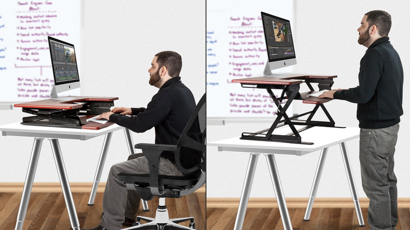 Halter Preassembled Sit-Stand Desk Riser, $150 with code GCXI87LL